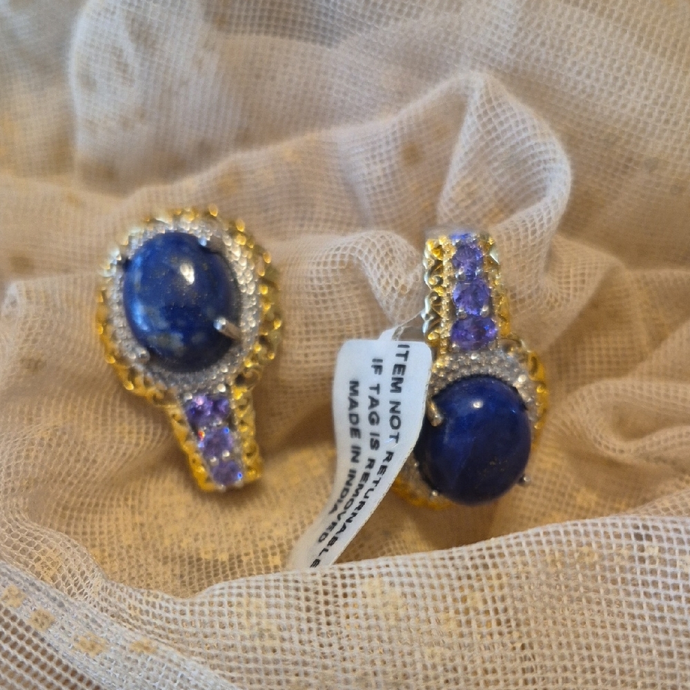 Elegant Gold and Purple Stone Earrings